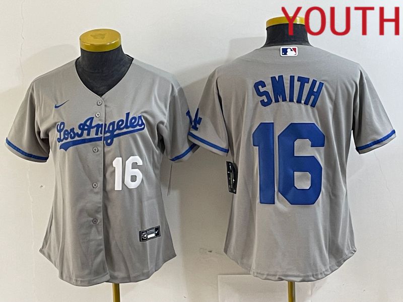 Youth Los Angeles Dodgers #16 Smith Grey Game Nike 2024 MLB Jersey style 5->youth mlb jersey->Youth Jersey